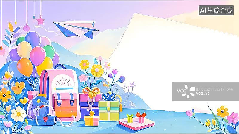 【AI数字艺术】2D卡通背景居左图片素材