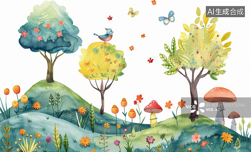 【AI数字艺术】绿色背景一排树的三维模型卡通风格图片素材