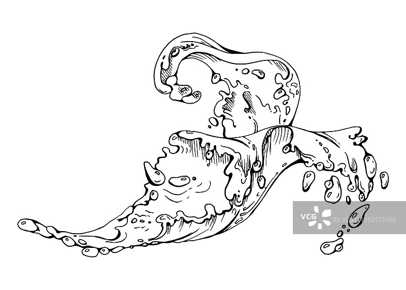 水流溅起泡沫和波浪，伴随着露珠图片素材