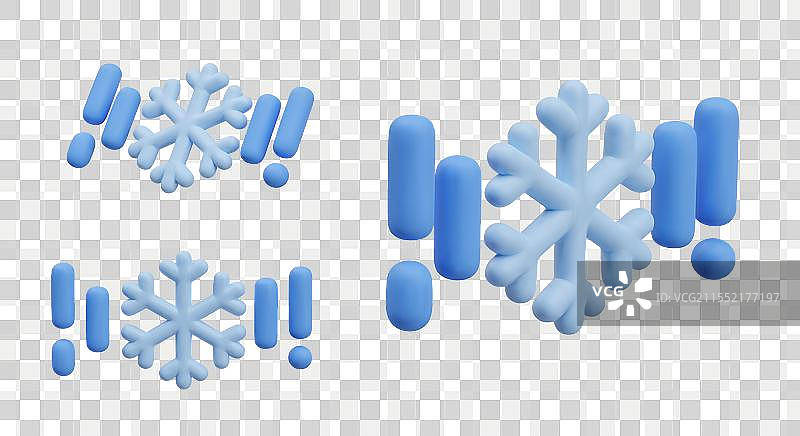 3D雪花与降雪滴的图标图片素材