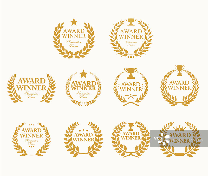 金色桂冠奖章收藏图片素材