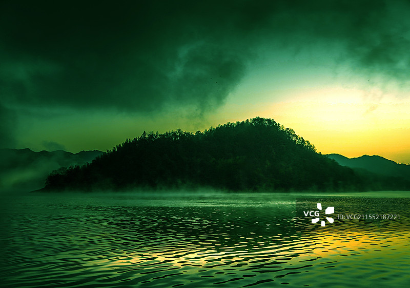 安徽省六安市霍山县佛子岭水库初冬晨景图片素材