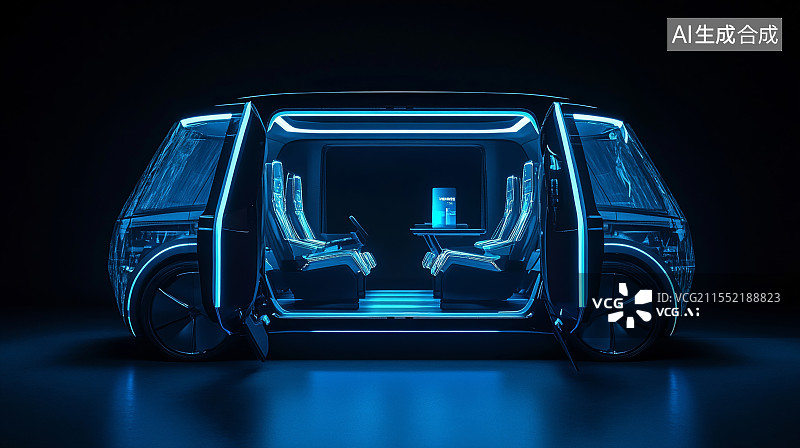 【AI数字艺术】汽车全息线框图。黑色背景上的3D渲染图片素材