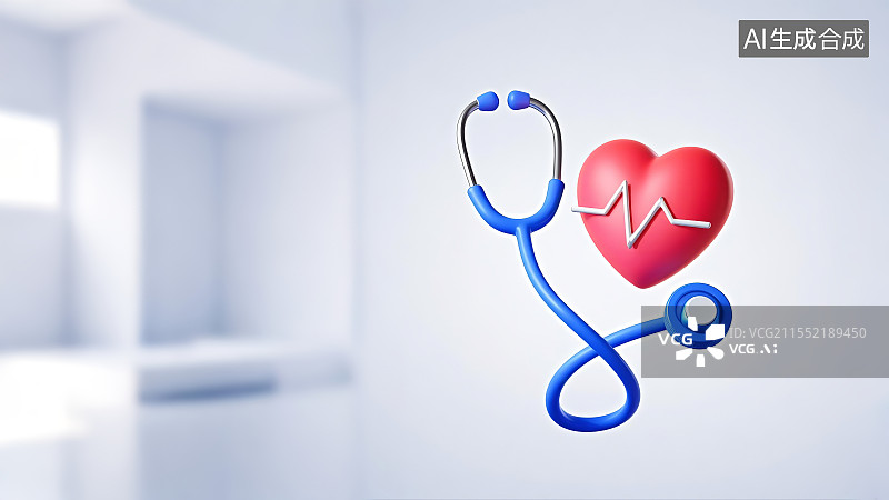 【AI数字艺术】心脏健康与医疗护理：红色心脏与听诊器图片素材