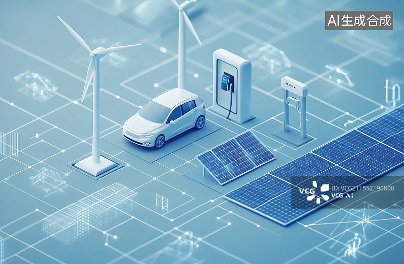 【AI数字艺术】3D渲染新能源汽车供电概念图片素材