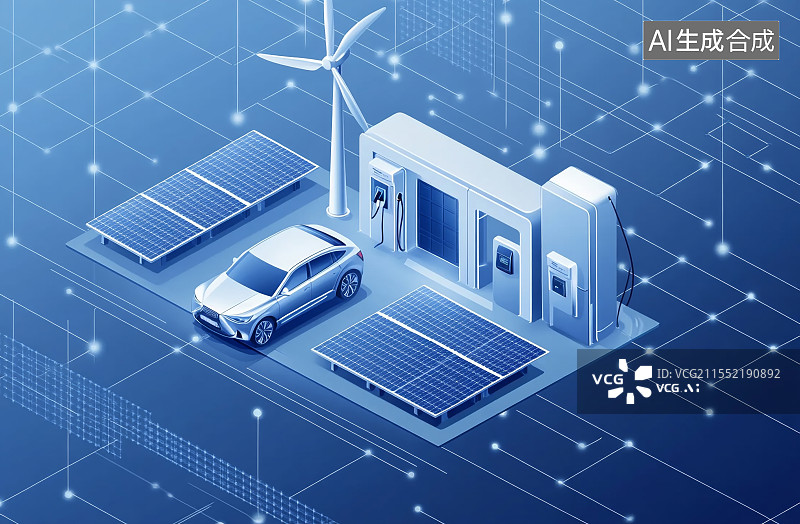 【AI数字艺术】3D渲染新能源汽车供电概念图片素材