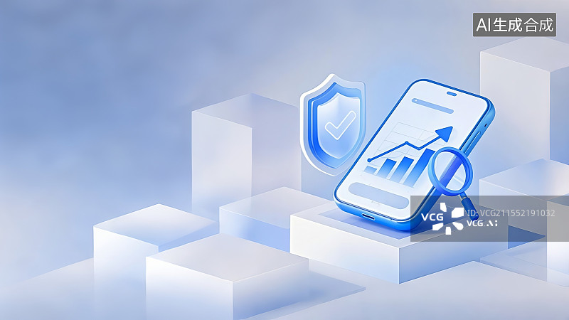 【AI数字艺术】​数据安全与分析：智能手机与盾牌图标图片素材