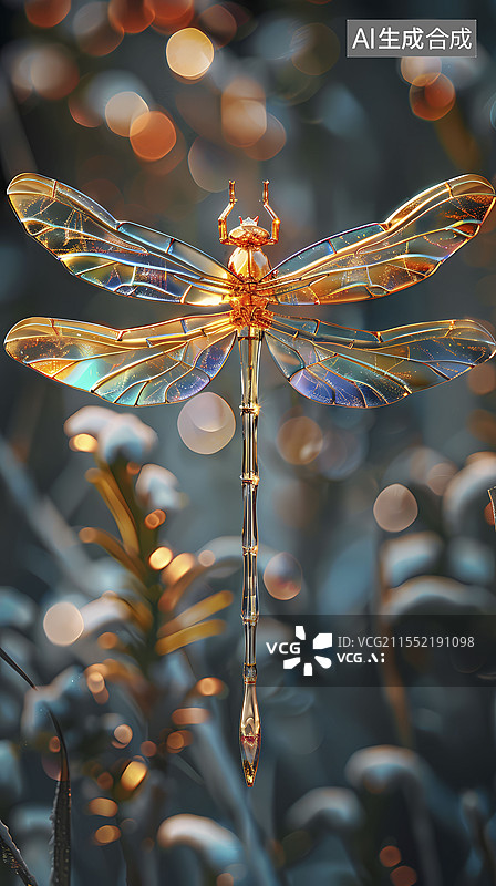【AI数字艺术】数码科技水晶玻璃蜻蜓海报背景图片素材