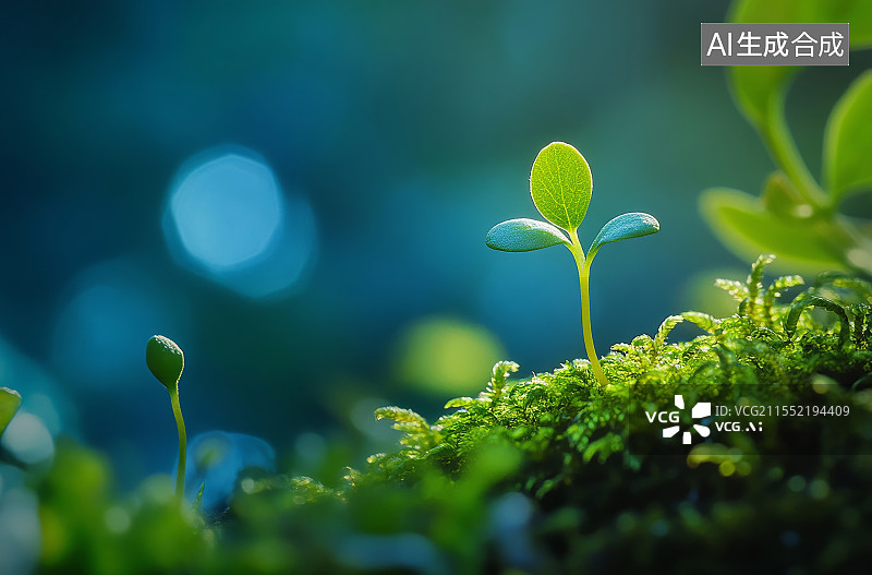 【AI数字艺术】土壤中刚破土萌发的顶着种壳的小苗图片素材