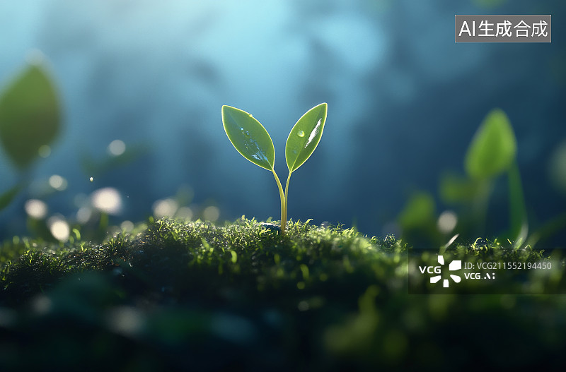【AI数字艺术】土壤中刚破土萌发的顶着种壳的小苗图片素材
