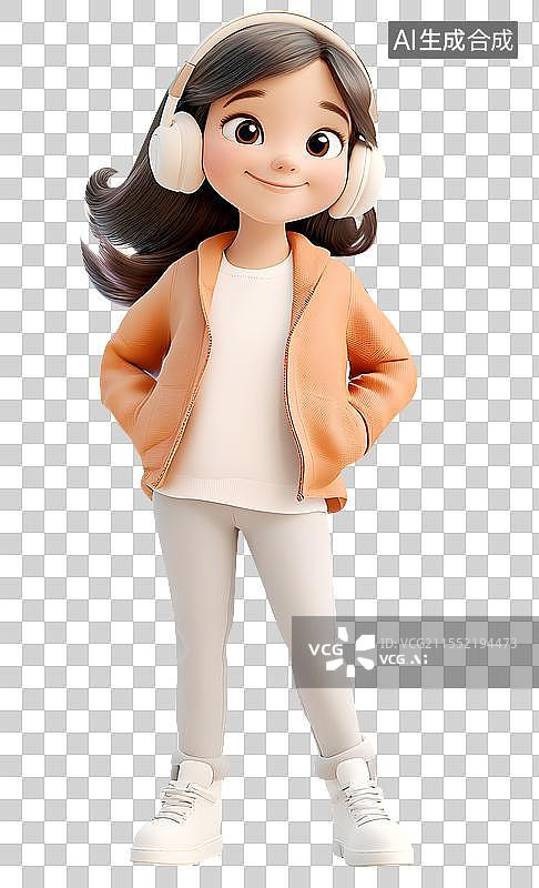 【AI数字艺术】3D卡通正在听音乐的女学生图片素材