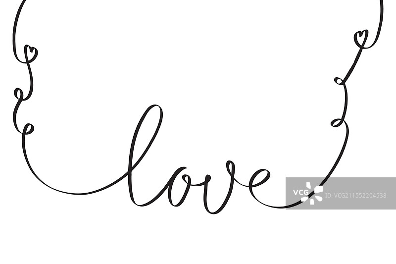 一行爱的文字绘画，连续的细线图片素材