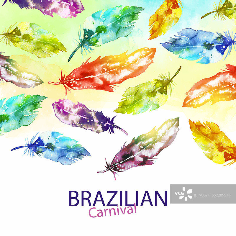 水彩画巴西狂欢节羽毛图片素材