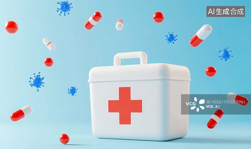 【AI数字艺术】药箱病毒胶囊3D渲染图片素材