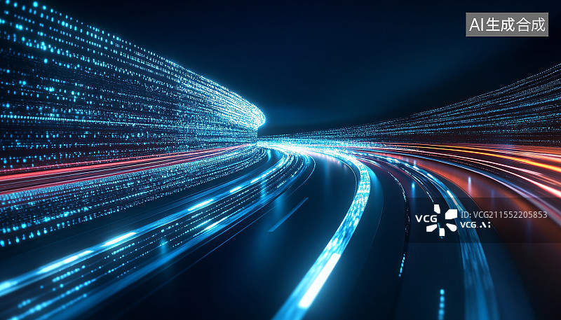 【AI数字艺术】数据集/数据传输通道的传输和存储。数字数据流的运动。大数据的传输图片素材