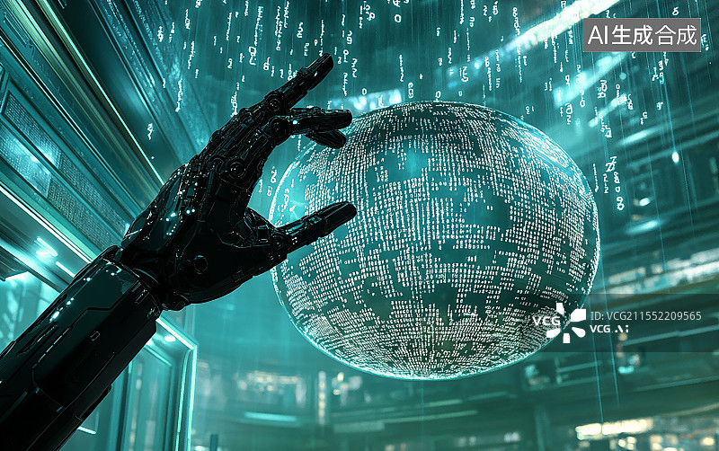 【AI数字艺术】人工智能掌握全球数据的概念图片素材