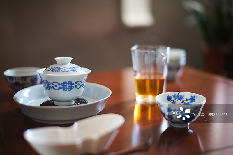 茶艺茶道茶席茶桌泡茶岩茶静物特写图片素材