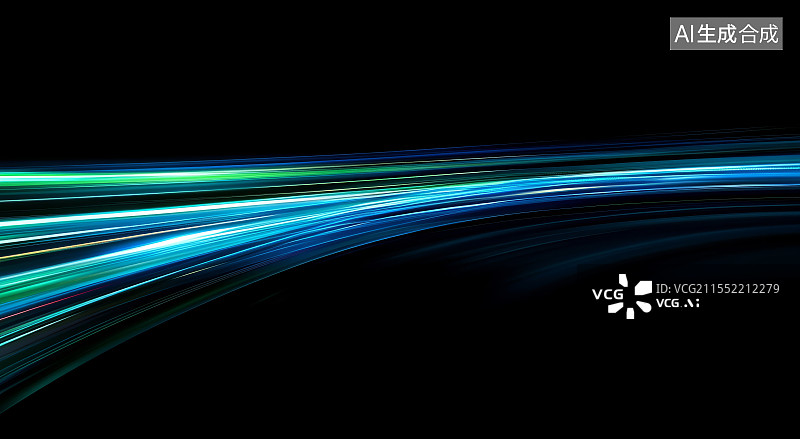 【AI数字艺术】大数据量无线传输技术背景。抽象霓虹色动态线。蓝光带图片素材