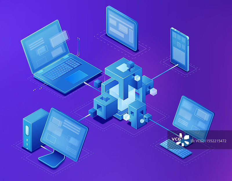 区块链等距概念横幅图片素材