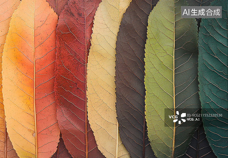 【AI数字艺术】彩色的叶子叶片纹理图案。宏叶背景纹理。花卉设计叶子彩虹色图片素材