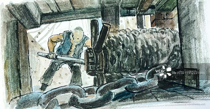 水彩画古代海战图片素材