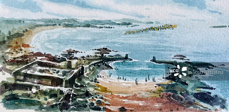 水彩画古代海战图片素材