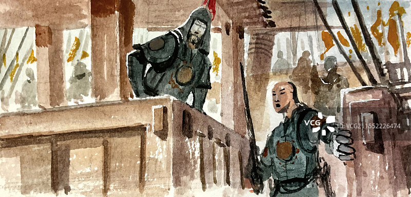 水彩画古代海战图片素材