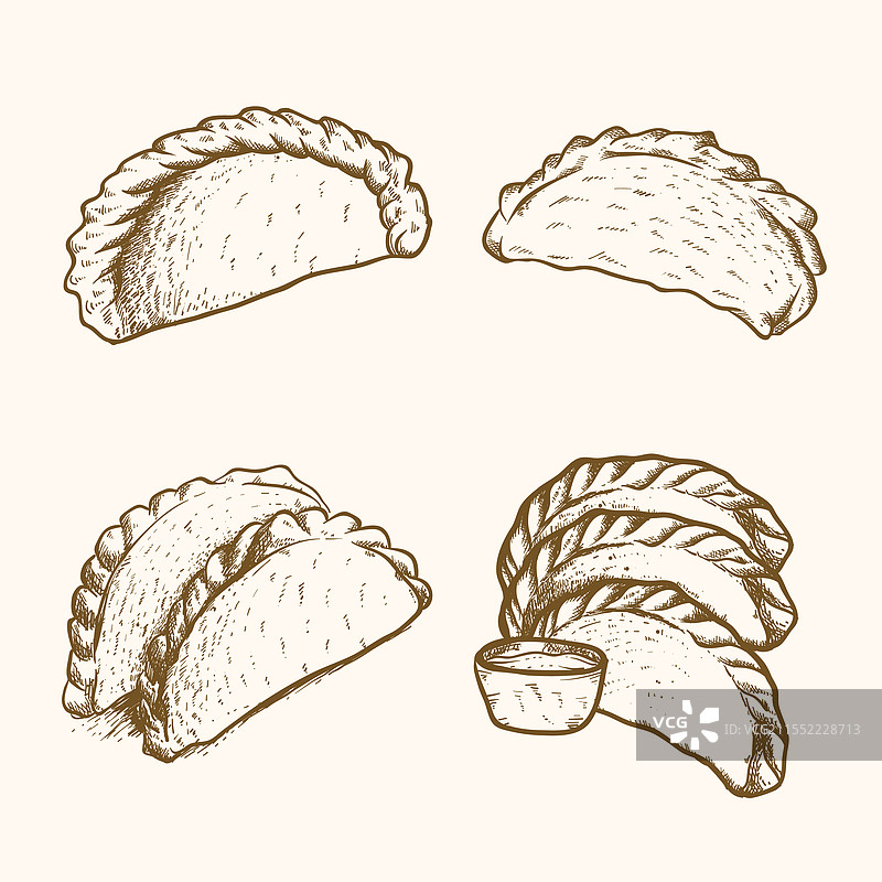 饺子集合素描图片素材