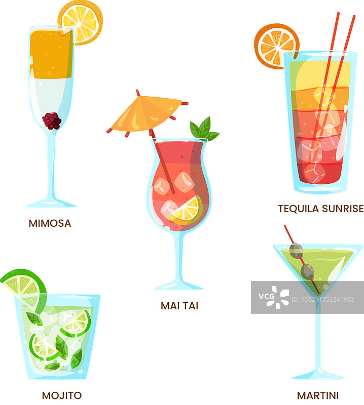 一系列清新的手绘鸡尾酒图片素材