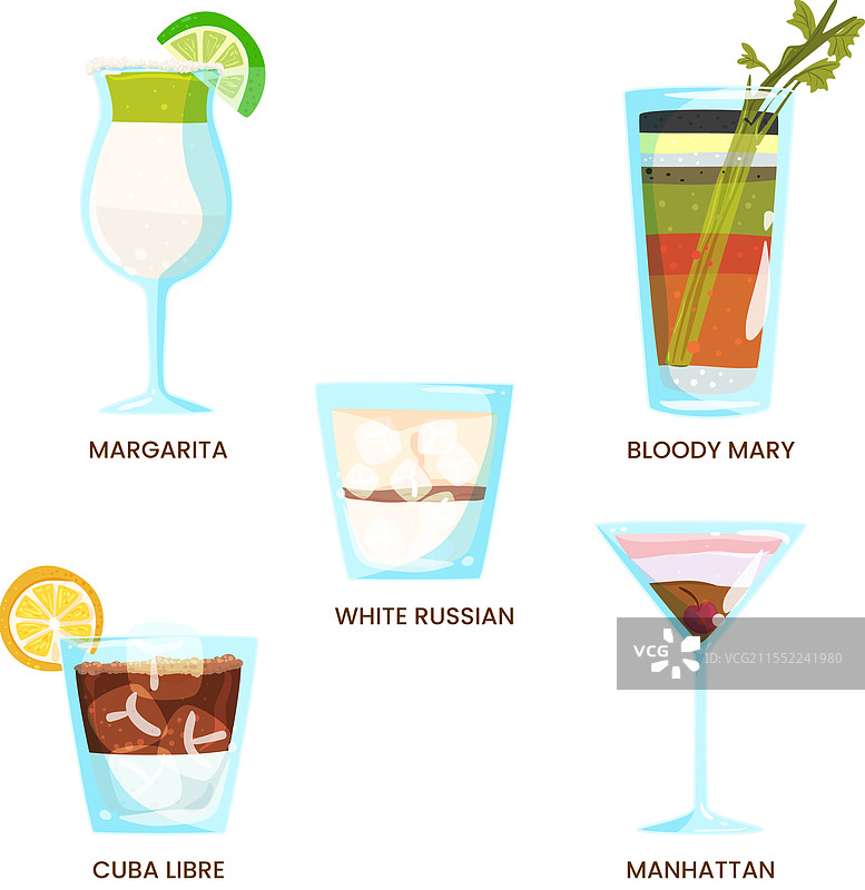 一组清新手绘鸡尾酒图片素材