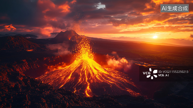 【AI数字艺术】火山喷发的壮丽奇观图片素材
