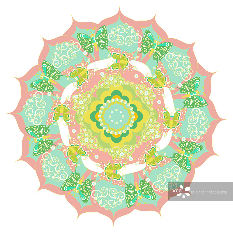 春天蝴蝶花朵中式纹样图案图片素材