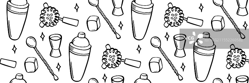 调酒师鸡尾酒设备无缝图案图片素材