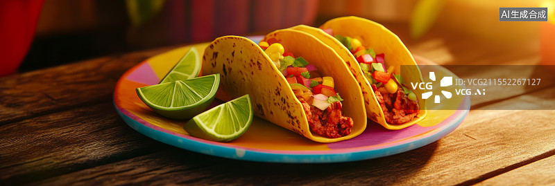 【AI数字艺术】美味墨西哥玉米卷插画：色彩丰富的美食创意背景图片素材