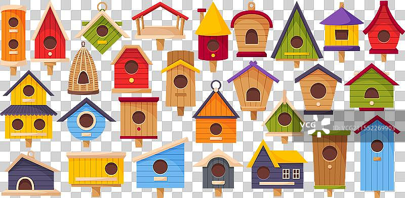 彩色木制鸟屋 手工制作的鸟舍图片素材
