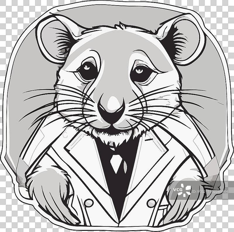 一只系着写有“老鼠”的领带的老鼠的画作图片素材