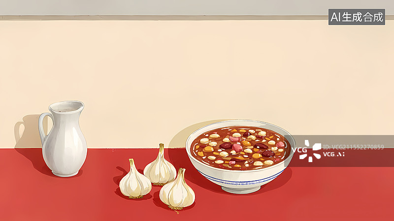 【AI数字艺术】腊八粥腊八蒜2D卡通背景居下图片素材