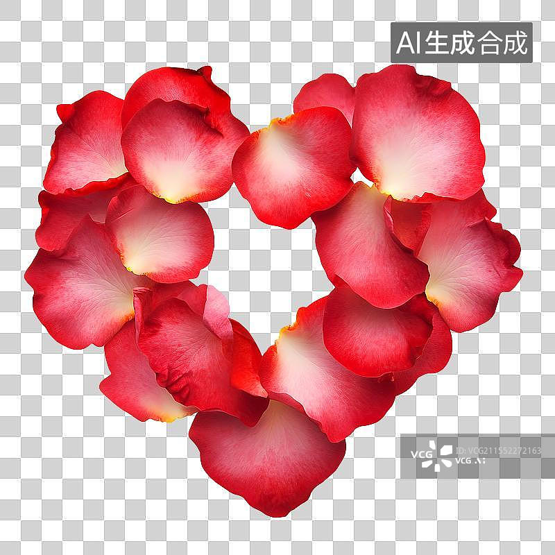 【AI数字艺术】美丽的玫瑰花瓣拼成的心，象征爱情节日祝福，免扣图片素材