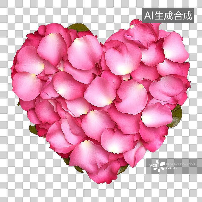 【AI数字艺术】美丽的玫瑰花瓣拼成的心，象征爱情节日祝福，免扣图片素材