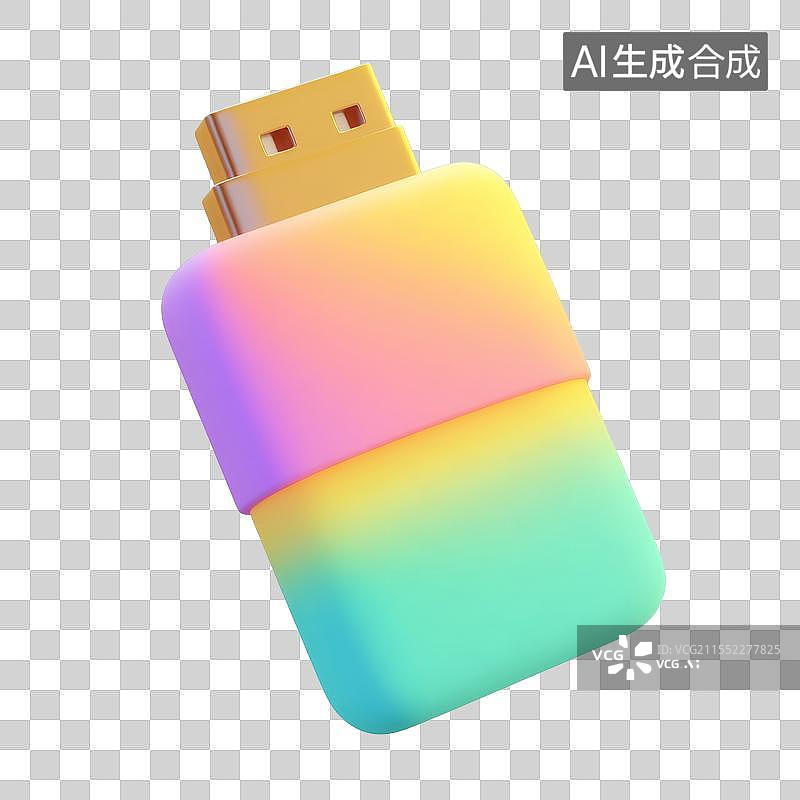 【AI数字艺术】彩虹色USB存储设备元素免抠图标图片素材