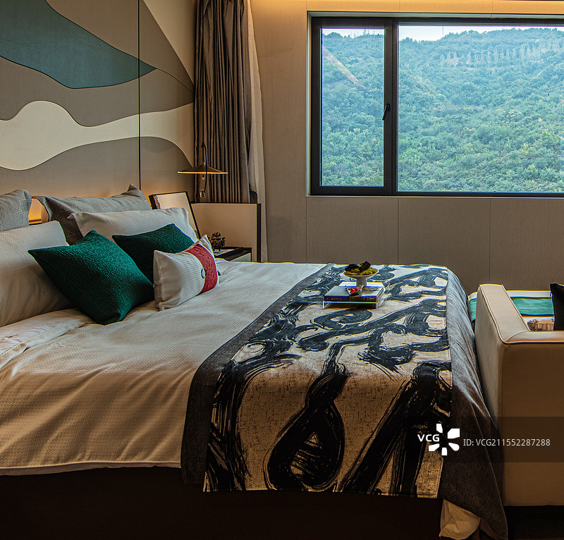 样板房中的精致卧室小景展示图片素材