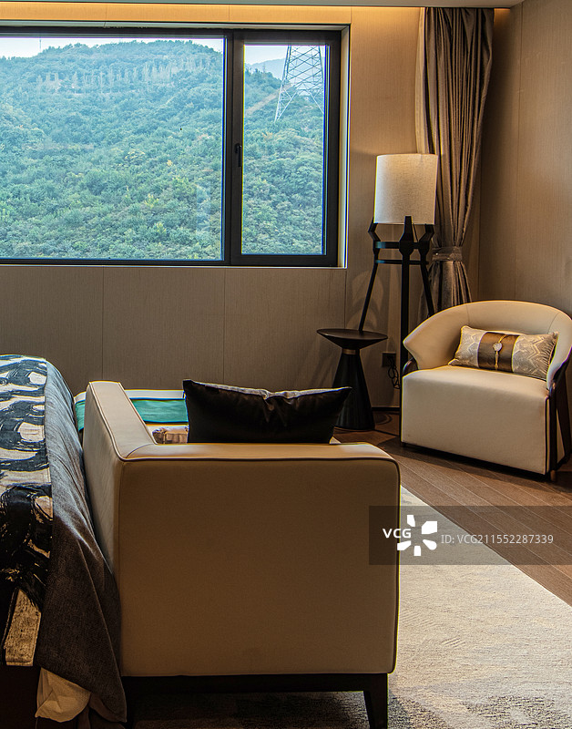 样板房中的精致卧室小景展示图片素材