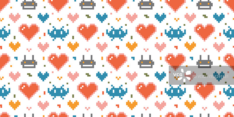 像素艺术无缝图案，包含外星机器人和图片素材