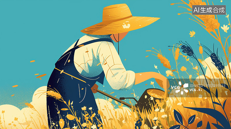 【AI数字艺术】秋天收割小麦插画图片素材