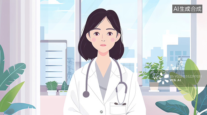 【AI数字艺术】扁平风格的卡通医生图片素材