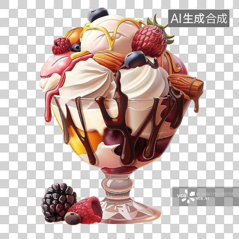 【AI数字艺术】装满水果的冰淇淋杯图片素材