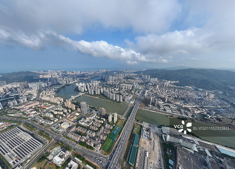 珠海南湾南屏城市大景航拍前山河图片素材