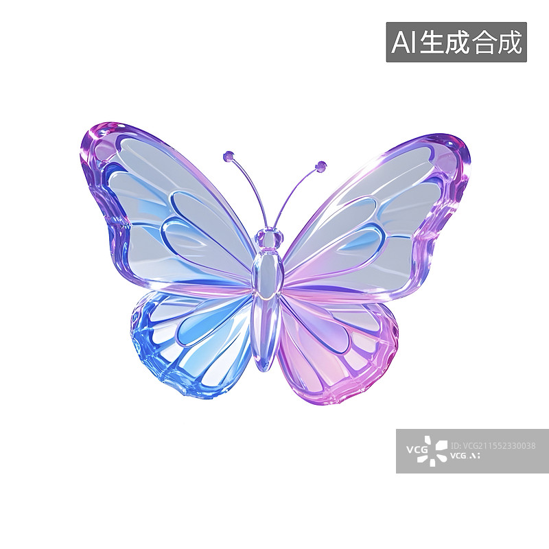 【AI数字艺术】水晶风格的3D蝴蝶图标图片素材