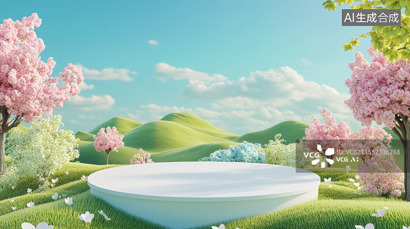 【AI数字艺术】春天场景，春夏场景，鲜花，电商背景图片素材