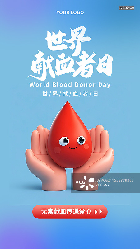 【AI数字艺术】3D卡通风格世界献血日海报banner公众号配图图片素材